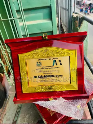 Wooden Plaque With Golden Design and Box