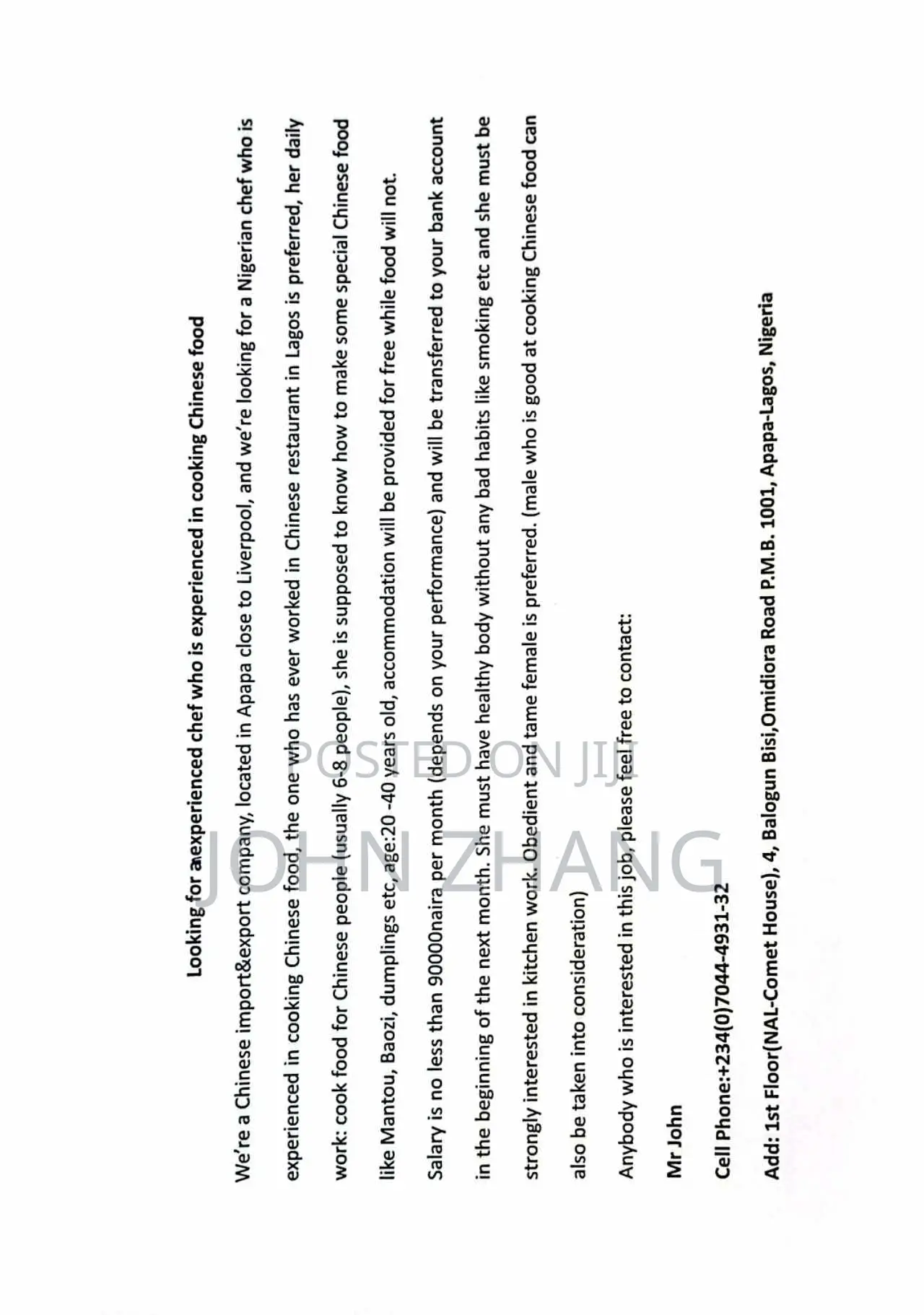 Looking for a Nigerian Chef