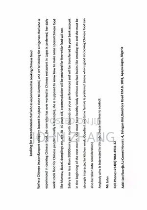 Looking for a Nigerian Chef