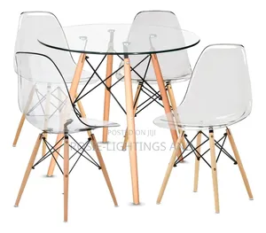 Modern Dining Room Tempered Glass 4 Eames Chairs
