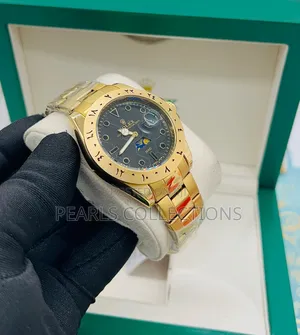 Black Face Rolex Gold Chain Watch