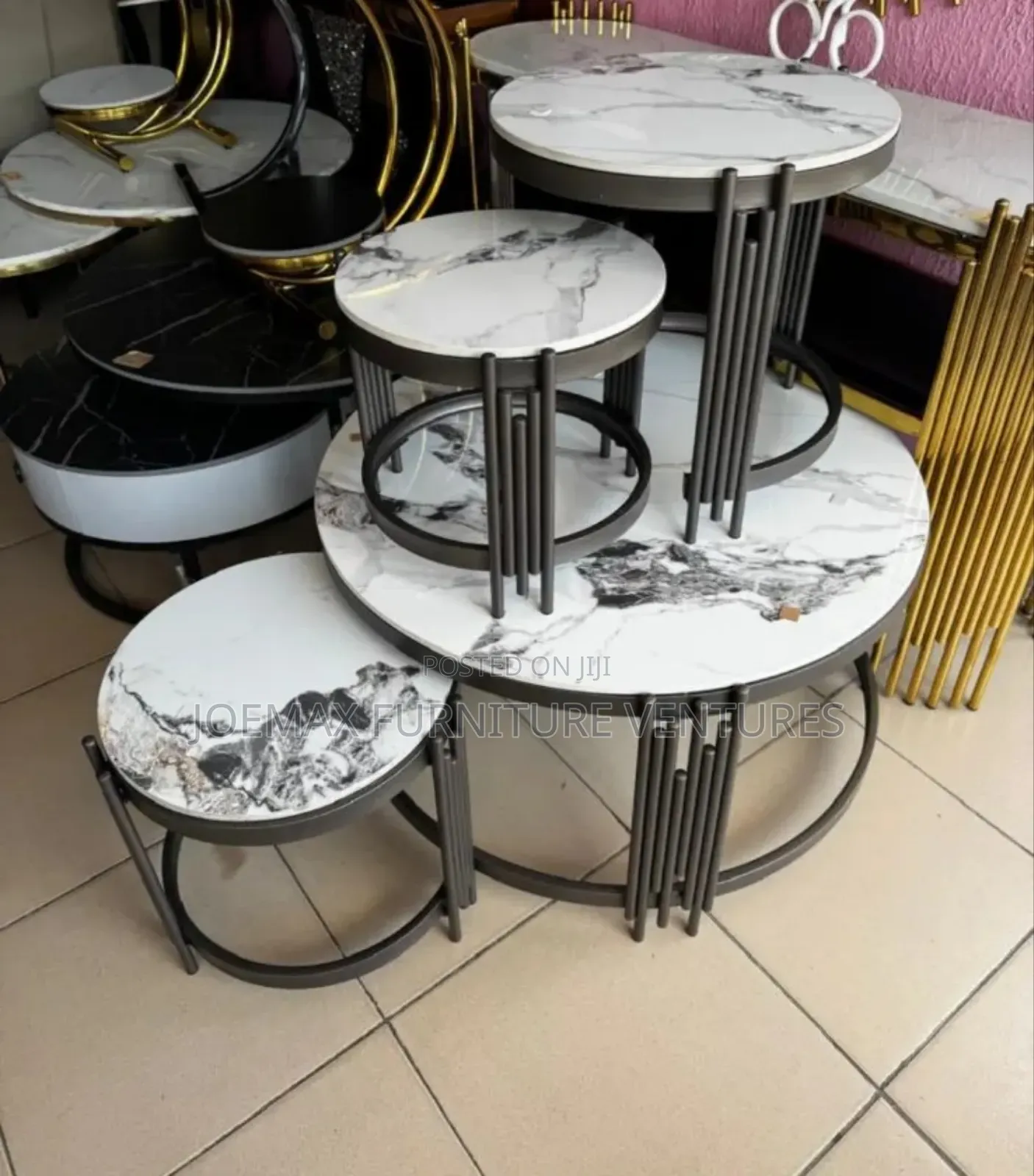 Executive Round Center Table Set Marble Top.