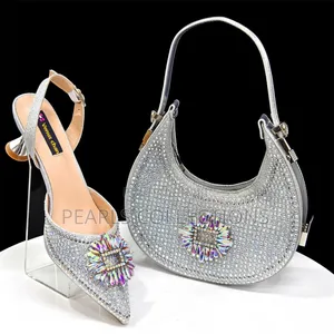 Wedding Shoe and Bag Set (Silver and Red Color)