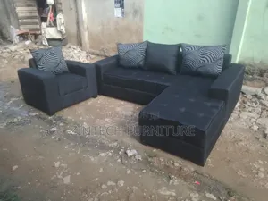 Black Color L Shape Couch With a Single Seater