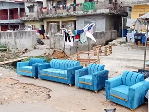 Complete Set of 7-Seater Sofas Made With Blue Fabric