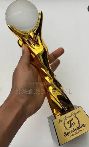 Gold Trophy Plaque With Crystal Ball Available