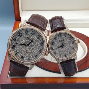 Original Piaget Man and Female Iced Brown Genuine Leather Strap Watch