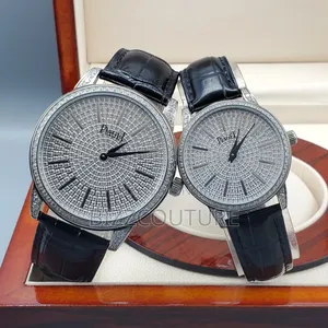 Original Piaget Unisex Iced Black Genuine Leather Strap Watch