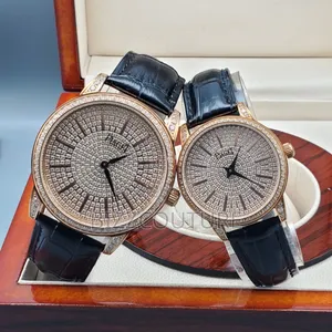 Original Piaget Unisex Iced Black Genuine Leather Watch