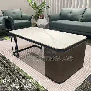 Rectangular Slate Marble Center Table With Coated Leather Metal