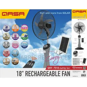 Qasa Rechargeable Fan With Solar Panel With 2 Bulbs