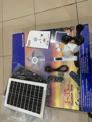 16" Duravolt Rechargeable Fan With Solar Panel +2bulbs Clearance Sales