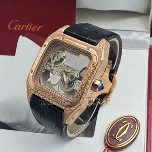 Original Cartier Mechanical Black Genuine Leather Strap Watch