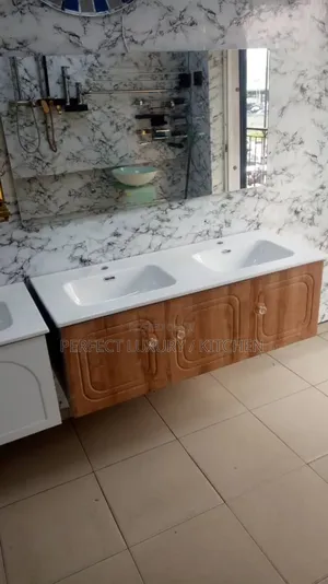 Brown Color Double Cabinet With Led Light Mirror
