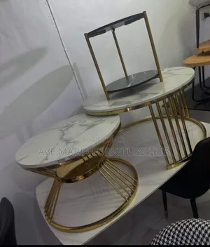 Gold Center Table and Side Stool.