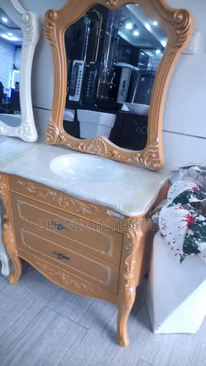Marble Top Bathroom Basin Cabinet With Mirror