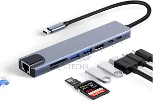 Usb C Hub Ethernet,8 in 1 Type C Hub Dongle With HDTV at 30hz
