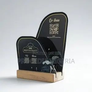 Table Signage & Serviette Holder, Wood Base Plexiglass