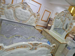 Quality Royal King White and Gold  Bed With Dressing Mirror