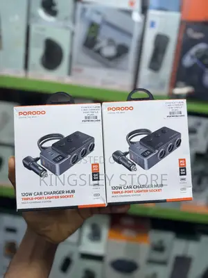 Porodo 120w Car Charger Hub Triple-port Lighter Socket - Dark Gray