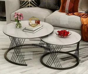 2pcs Glamorous Nest Nordic Round Design Marble Top Center Tables