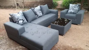 Living Room L Shaped Fabric Sofa With Single One and Center Table
