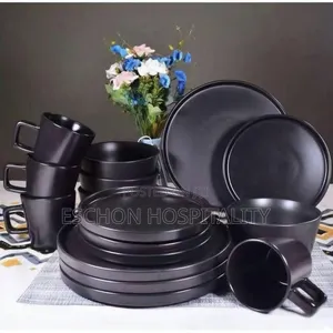16-Piece Stoneware Dinner Set in Black.