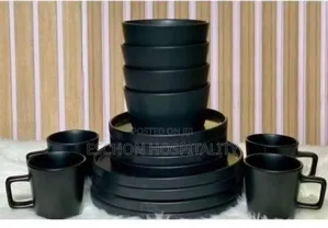 16-Piece Stoneware Dinner Set in Black.