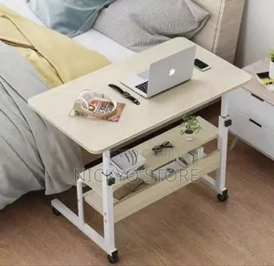 Overbed Rolling Laptop Table – With Double Storage Shelves