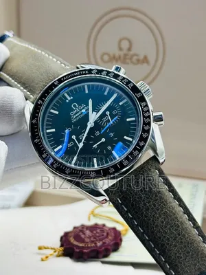 Original Omega Black Genuine Leather Strap Chronograph Quartz Watch