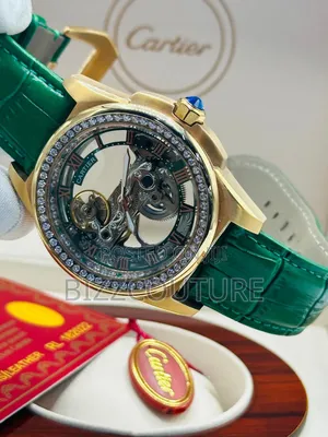 Original Cartier Iced Green Genuine Leather Strap, Mechanical Watch