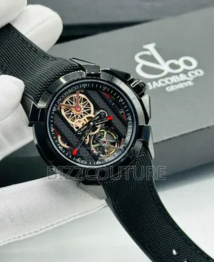 Original Jacobs and Co Black Faux Leather Strap, Mechanical Watch
