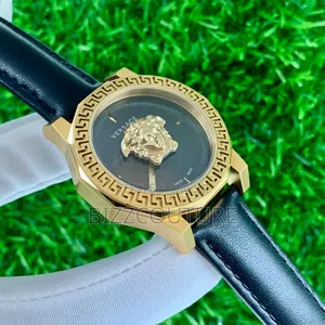 Original Versace Black Genuine Leather Strap, Quartz Watch