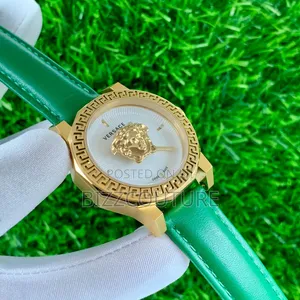 Original Versace Green Genuine Leather Strap Quartz Watch