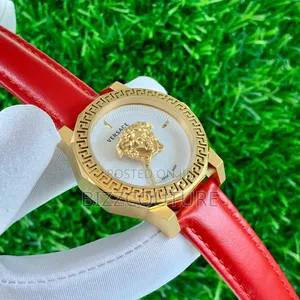 Original Versace Red Genuine Leather Strap, Quartz Watch