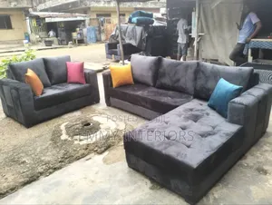 Living Room L Shaped Fabric Sofa With Two Seater