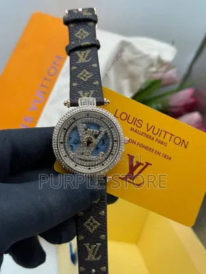 Louis Vutton Spinning Iced Dial Women Leather Watch