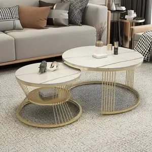 Elegant Extendable Marble Coffee Table With Storage Under