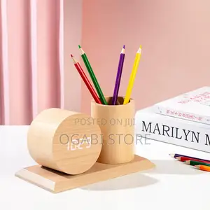 Wooden Pen Stand With Clock