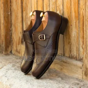 Black and Golden Brown Single Monk Strap Shoe