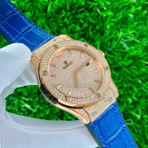 Original Hublot Iced Blue Genuine Leather Strap Quartz Watch