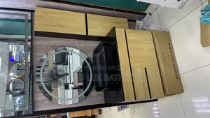 Bathroom Vanity With Black Rectangular Countertop Basin Wooden Cabinet