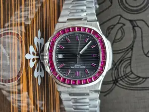 Original Patek Philippe Iced Silver Stainless Steel Calendar Watch