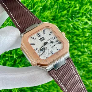 Original Cartier Brown Faux Leather Strap Calendar Watch