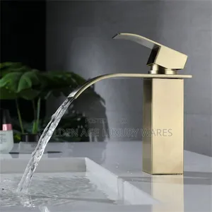 Brush Gold Waterfall Basin Mixer Short