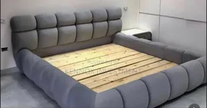 6 by 6 Grey Upholstery Bubble Bedframe With 1 Bedside Drawer