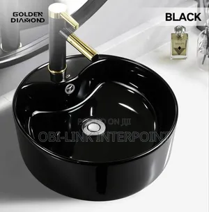 Luxury Black Countertop Basin With Black Gold Mixer