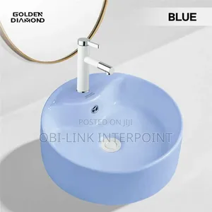 Blue Luxury Countertop Basin With White Chrome Mixer