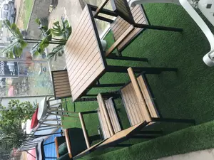 Metal Outdoor Set of Table and 4 Chairs With Wooden Table Top Seats