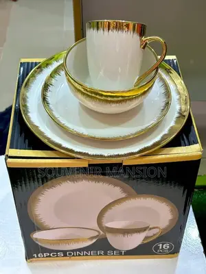 16pieces Dinner Set White and Gold Rim Luxury